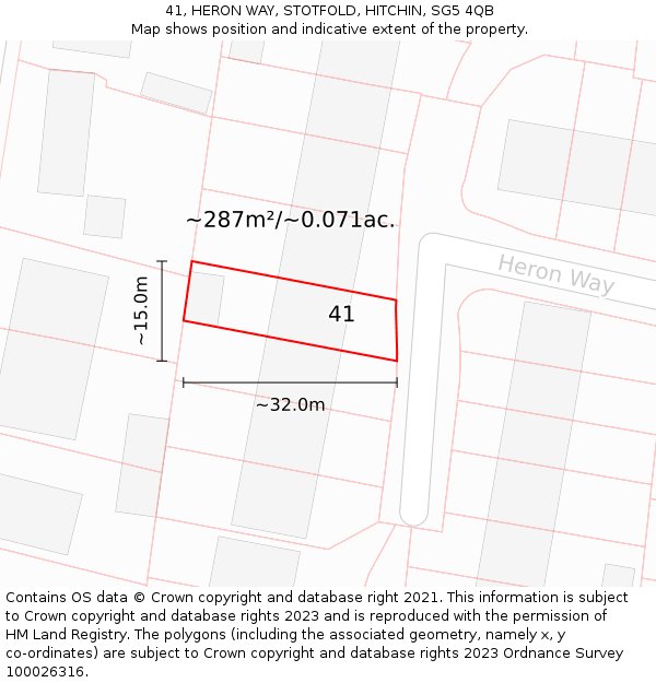 41, HERON WAY, STOTFOLD, HITCHIN, SG5 4QB: Plot and title map