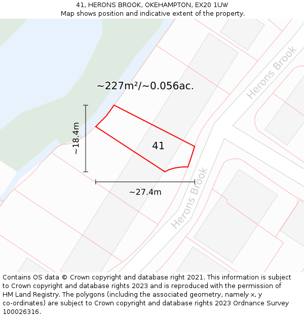 41, HERONS BROOK, OKEHAMPTON, EX20 1UW: Plot and title map