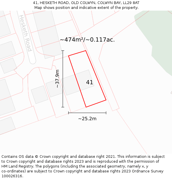 41, HESKETH ROAD, OLD COLWYN, COLWYN BAY, LL29 8AT: Plot and title map
