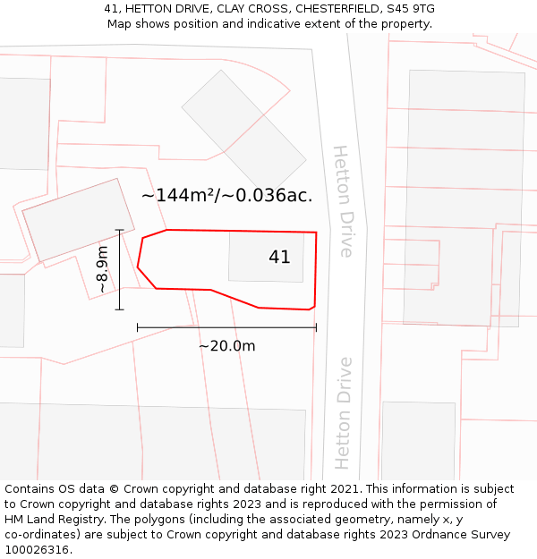 41, HETTON DRIVE, CLAY CROSS, CHESTERFIELD, S45 9TG: Plot and title map