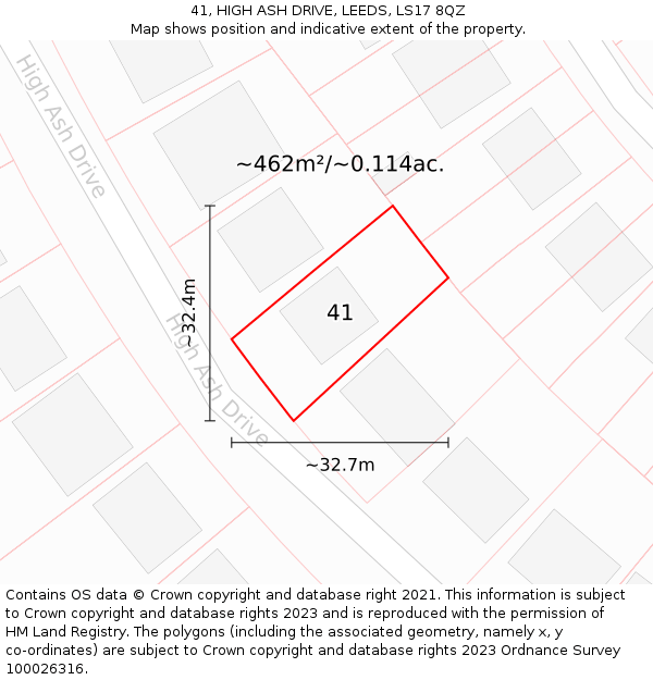 41, HIGH ASH DRIVE, LEEDS, LS17 8QZ: Plot and title map
