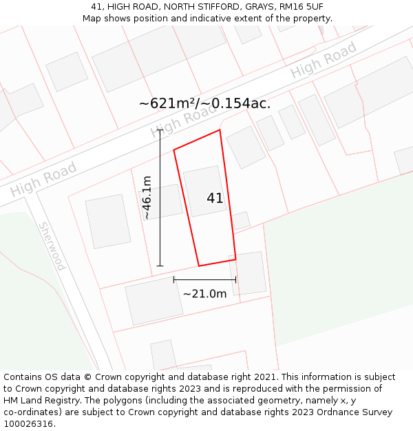 41, HIGH ROAD, NORTH STIFFORD, GRAYS, RM16 5UF: Plot and title map
