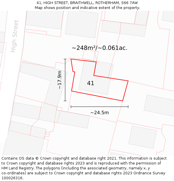 41, HIGH STREET, BRAITHWELL, ROTHERHAM, S66 7AW: Plot and title map