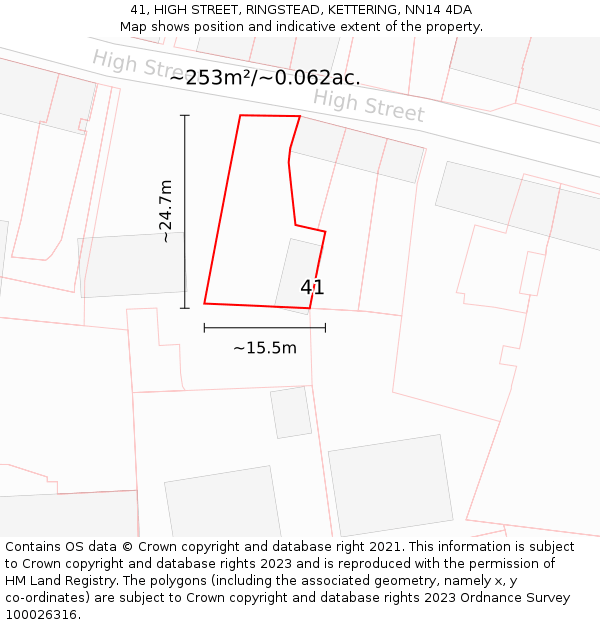 41, HIGH STREET, RINGSTEAD, KETTERING, NN14 4DA: Plot and title map