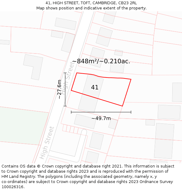 41, HIGH STREET, TOFT, CAMBRIDGE, CB23 2RL: Plot and title map