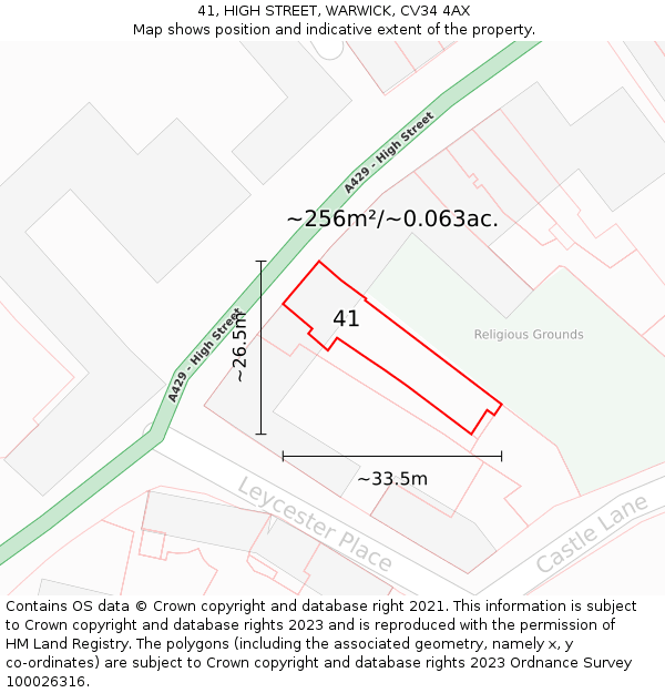 41, HIGH STREET, WARWICK, CV34 4AX: Plot and title map