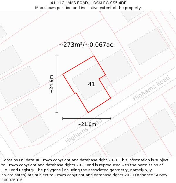 41, HIGHAMS ROAD, HOCKLEY, SS5 4DF: Plot and title map