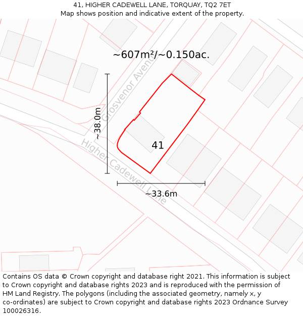 41, HIGHER CADEWELL LANE, TORQUAY, TQ2 7ET: Plot and title map