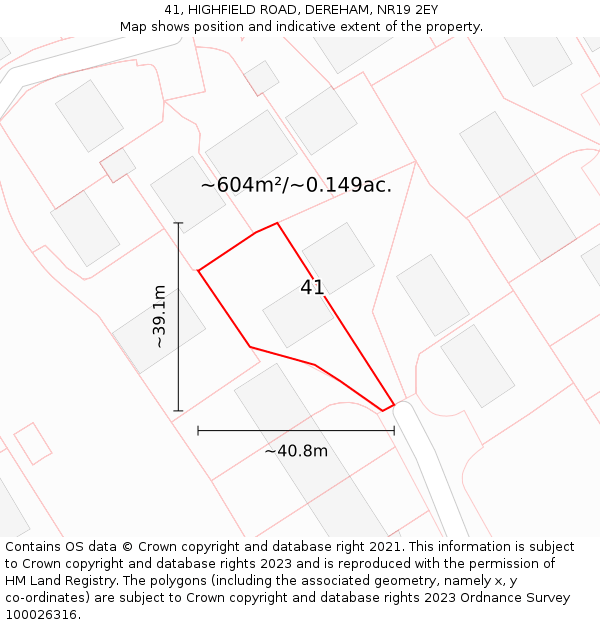 41, HIGHFIELD ROAD, DEREHAM, NR19 2EY: Plot and title map