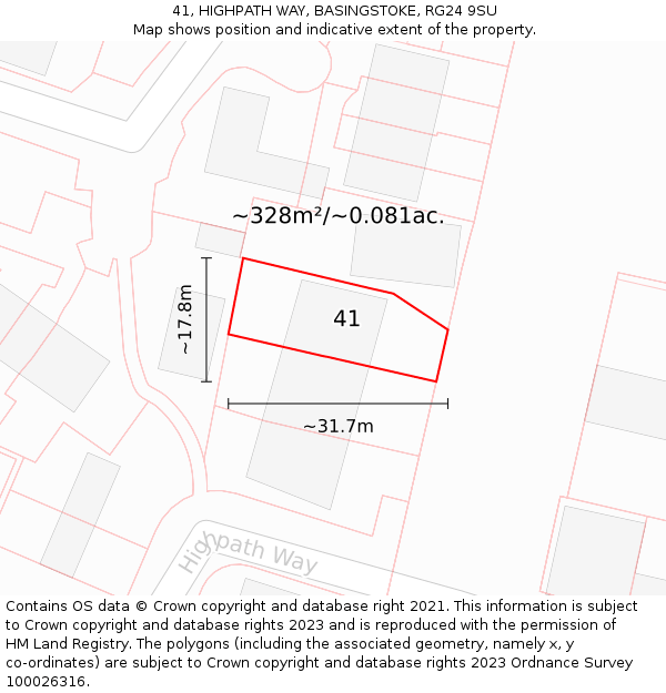 41, HIGHPATH WAY, BASINGSTOKE, RG24 9SU: Plot and title map