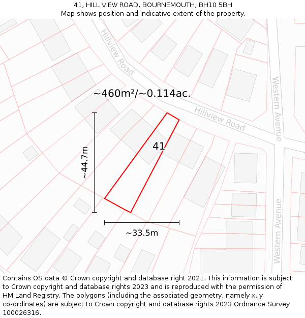 41, HILL VIEW ROAD, BOURNEMOUTH, BH10 5BH: Plot and title map
