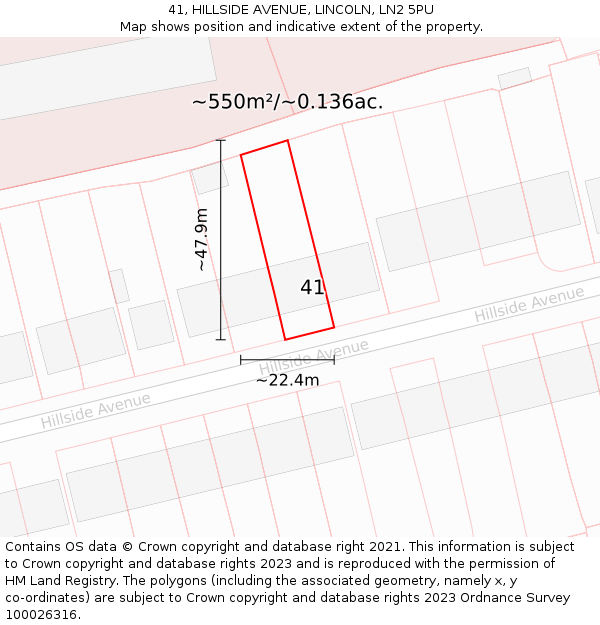 41, HILLSIDE AVENUE, LINCOLN, LN2 5PU: Plot and title map