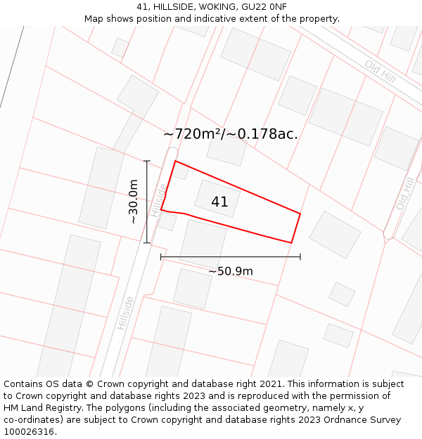 41, HILLSIDE, WOKING, GU22 0NF: Plot and title map