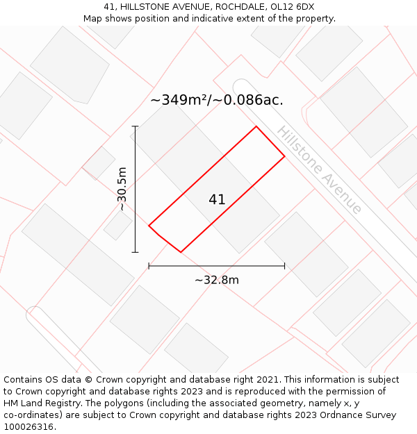 41, HILLSTONE AVENUE, ROCHDALE, OL12 6DX: Plot and title map