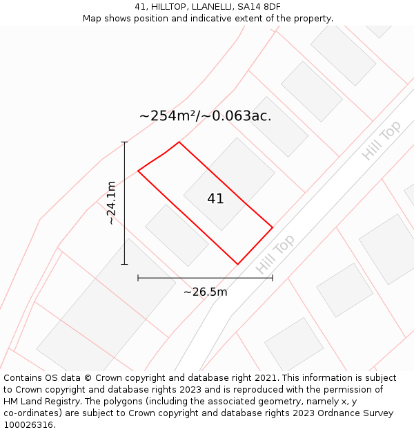 41, HILLTOP, LLANELLI, SA14 8DF: Plot and title map