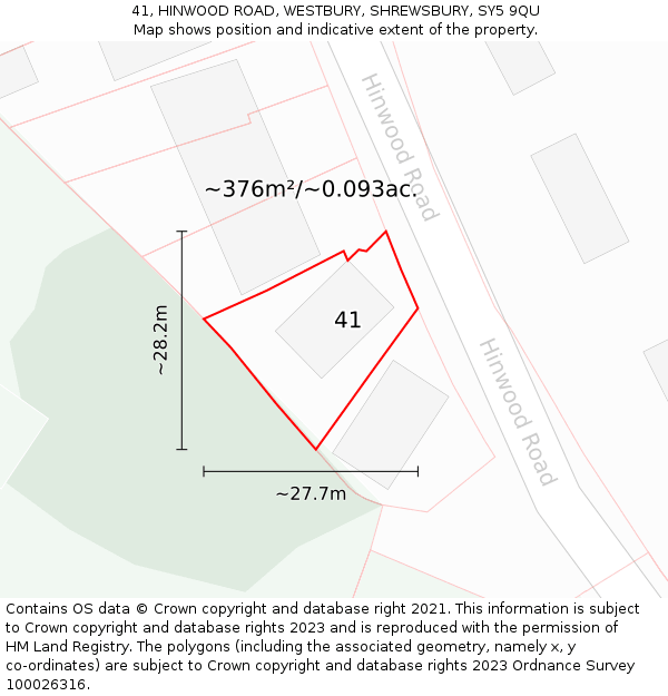 41, HINWOOD ROAD, WESTBURY, SHREWSBURY, SY5 9QU: Plot and title map