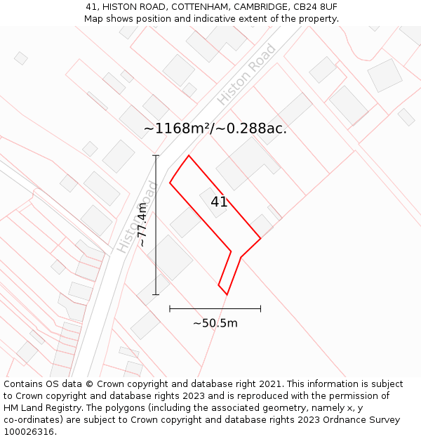 41, HISTON ROAD, COTTENHAM, CAMBRIDGE, CB24 8UF: Plot and title map
