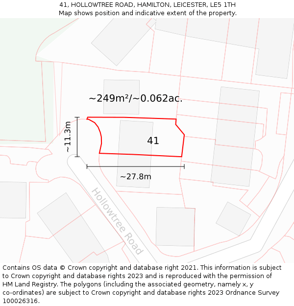 41, HOLLOWTREE ROAD, HAMILTON, LEICESTER, LE5 1TH: Plot and title map