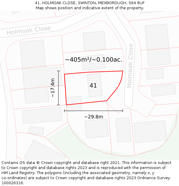 41, HOLMOAK CLOSE, SWINTON, MEXBOROUGH, S64 8UF: Plot and title map