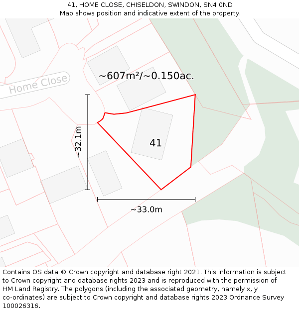 41, HOME CLOSE, CHISELDON, SWINDON, SN4 0ND: Plot and title map