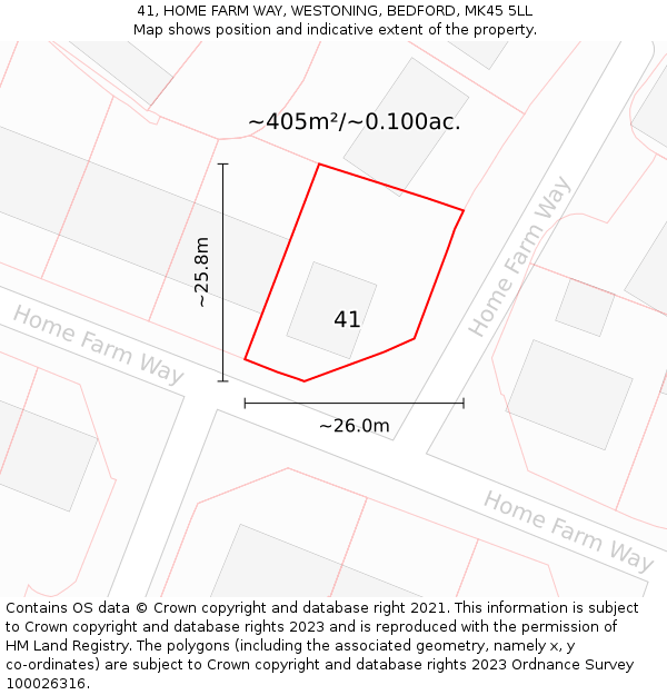 41, HOME FARM WAY, WESTONING, BEDFORD, MK45 5LL: Plot and title map