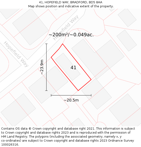 41, HOPEFIELD WAY, BRADFORD, BD5 8AA: Plot and title map