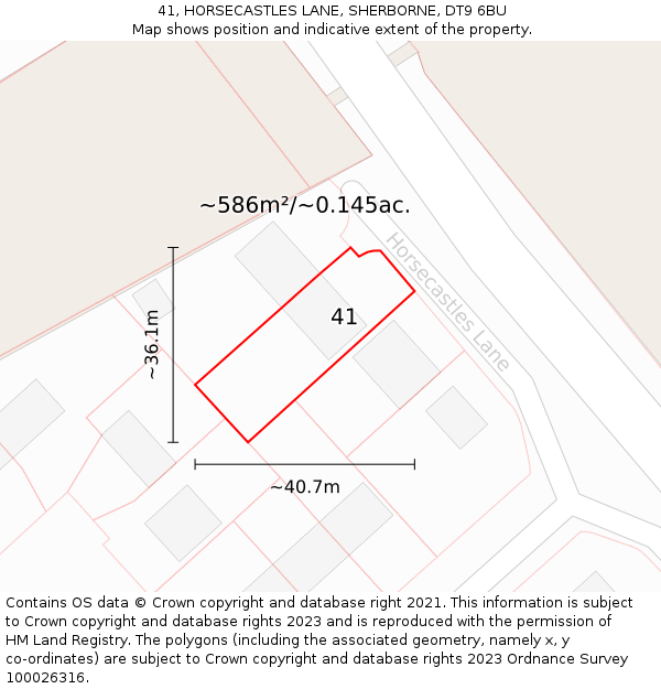 41, HORSECASTLES LANE, SHERBORNE, DT9 6BU: Plot and title map
