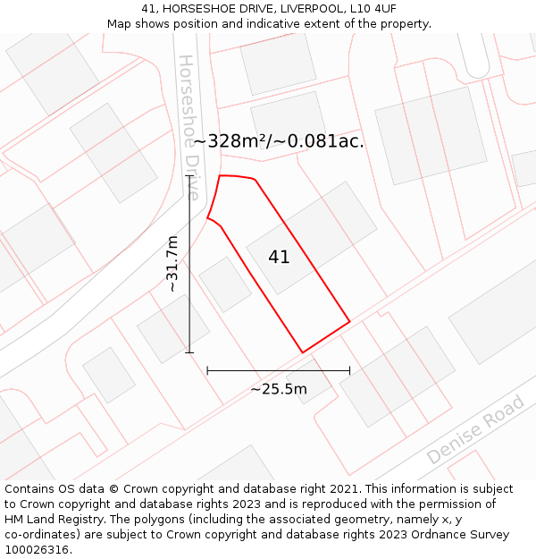 41, HORSESHOE DRIVE, LIVERPOOL, L10 4UF: Plot and title map