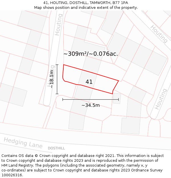41, HOUTING, DOSTHILL, TAMWORTH, B77 1PA: Plot and title map