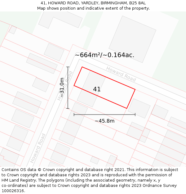 41, HOWARD ROAD, YARDLEY, BIRMINGHAM, B25 8AL: Plot and title map