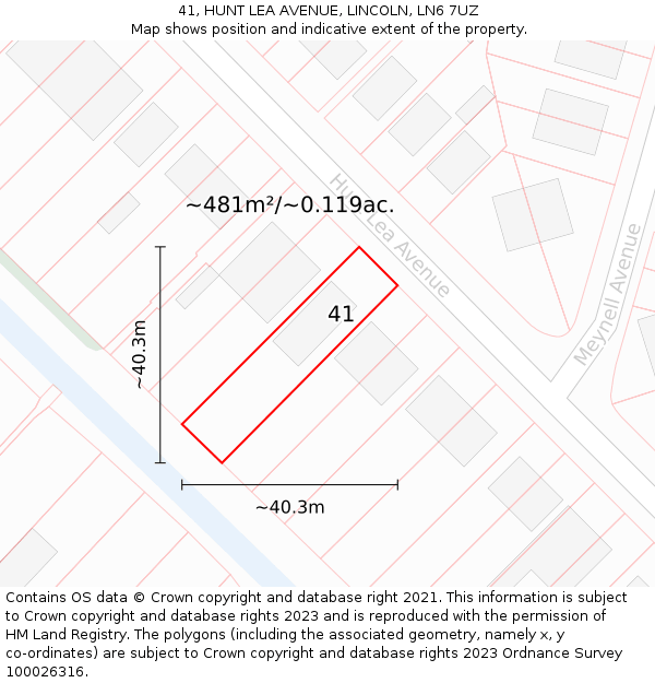 41, HUNT LEA AVENUE, LINCOLN, LN6 7UZ: Plot and title map