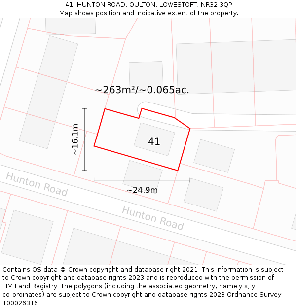 41, HUNTON ROAD, OULTON, LOWESTOFT, NR32 3QP: Plot and title map