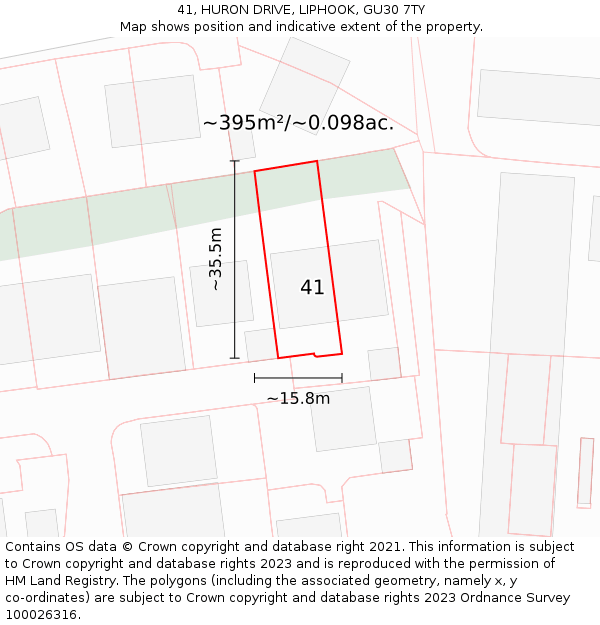 41, HURON DRIVE, LIPHOOK, GU30 7TY: Plot and title map