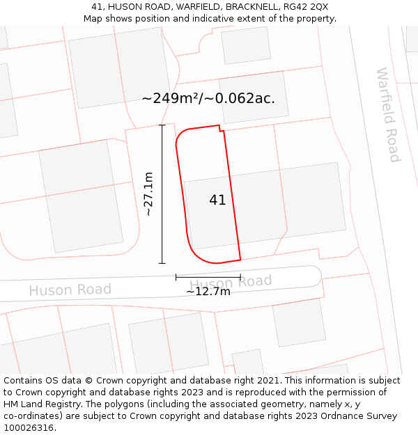 41, HUSON ROAD, WARFIELD, BRACKNELL, RG42 2QX: Plot and title map