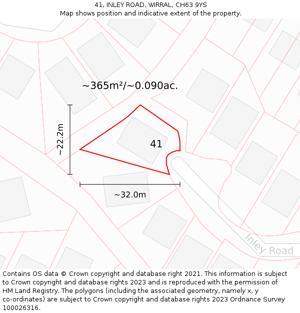 41, INLEY ROAD, WIRRAL, CH63 9YS: Plot and title map