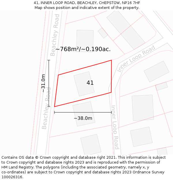 41, INNER LOOP ROAD, BEACHLEY, CHEPSTOW, NP16 7HF: Plot and title map