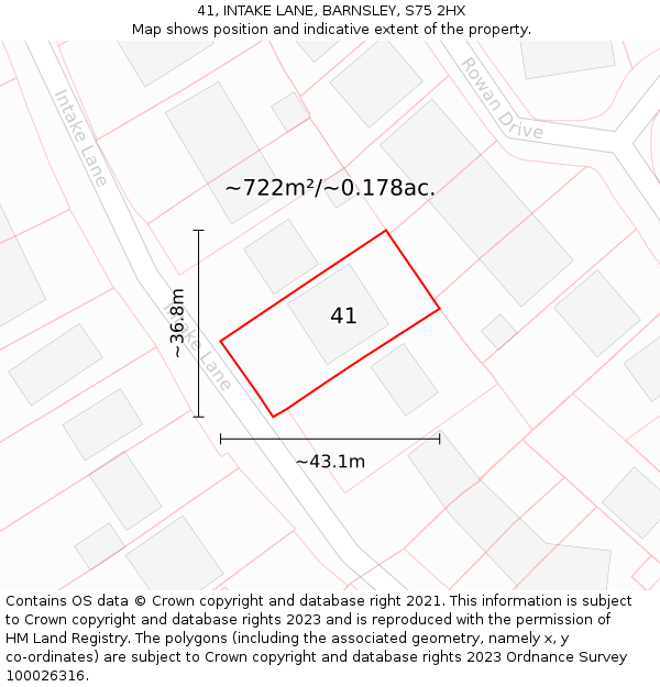 41, INTAKE LANE, BARNSLEY, S75 2HX: Plot and title map