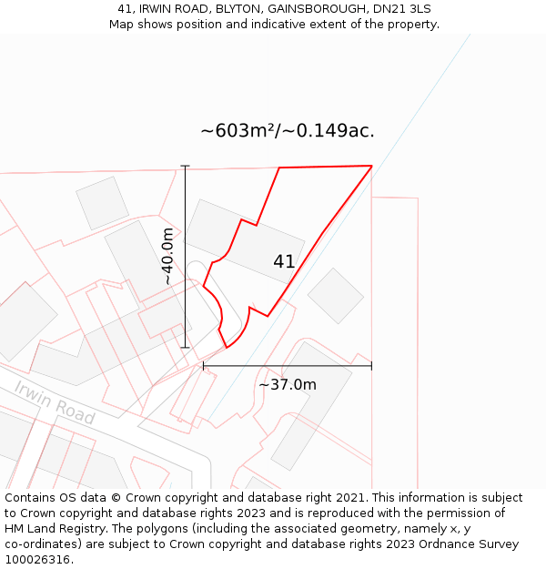 41, IRWIN ROAD, BLYTON, GAINSBOROUGH, DN21 3LS: Plot and title map