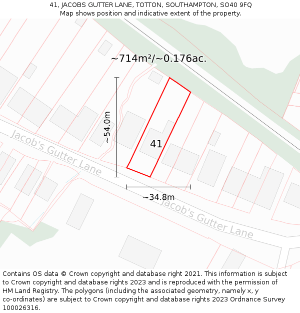 41, JACOBS GUTTER LANE, TOTTON, SOUTHAMPTON, SO40 9FQ: Plot and title map