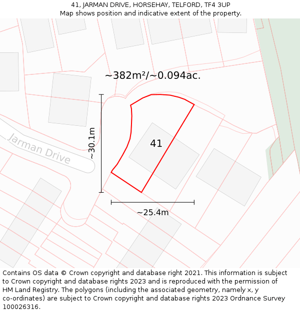 41, JARMAN DRIVE, HORSEHAY, TELFORD, TF4 3UP: Plot and title map