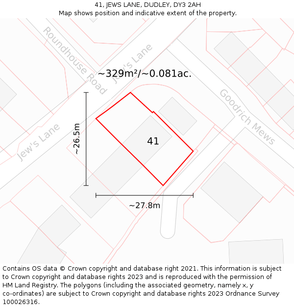 41, JEWS LANE, DUDLEY, DY3 2AH: Plot and title map