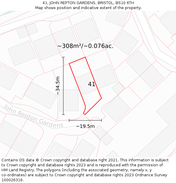 41, JOHN REPTON GARDENS, BRISTOL, BS10 6TH: Plot and title map