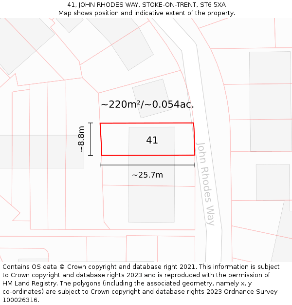 41, JOHN RHODES WAY, STOKE-ON-TRENT, ST6 5XA: Plot and title map