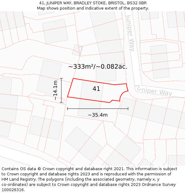 41, JUNIPER WAY, BRADLEY STOKE, BRISTOL, BS32 0BR: Plot and title map