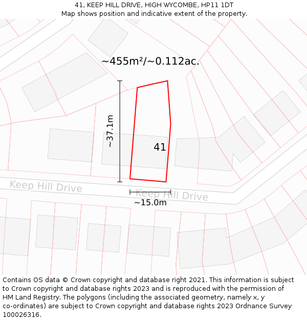 41, KEEP HILL DRIVE, HIGH WYCOMBE, HP11 1DT: Plot and title map
