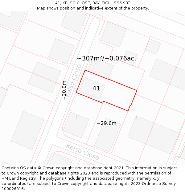 41, KELSO CLOSE, RAYLEIGH, SS6 9RT: Plot and title map