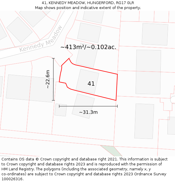 41, KENNEDY MEADOW, HUNGERFORD, RG17 0LR: Plot and title map