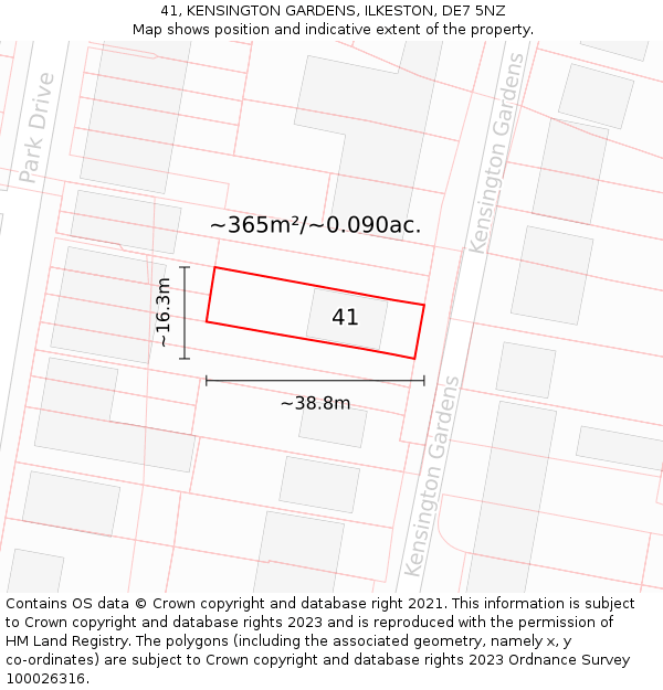 41, KENSINGTON GARDENS, ILKESTON, DE7 5NZ: Plot and title map