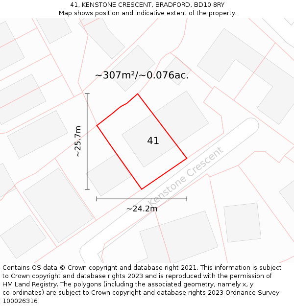 41, KENSTONE CRESCENT, BRADFORD, BD10 8RY: Plot and title map