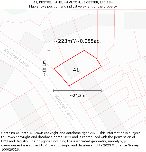 41, KESTREL LANE, HAMILTON, LEICESTER, LE5 1BH: Plot and title map